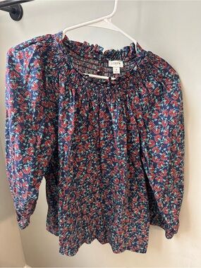 J. Crew Navy Blouse with Red and Teal Floral Print